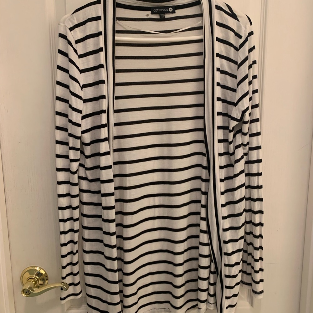 Black & white striped cotton on cardigan